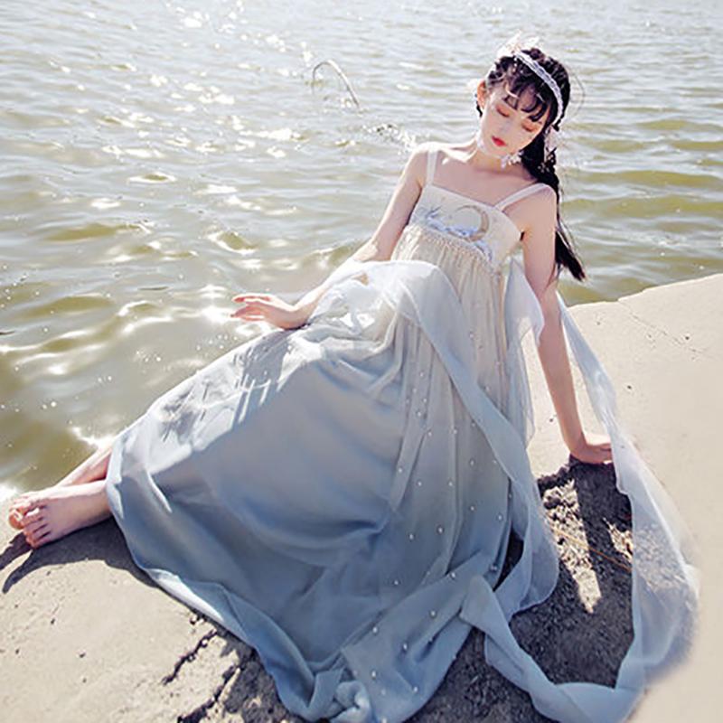 Hanfu Female Full Chest Skirt Super Fairy and Elegant Original Design Pearl Embroidery Three-piece Summer