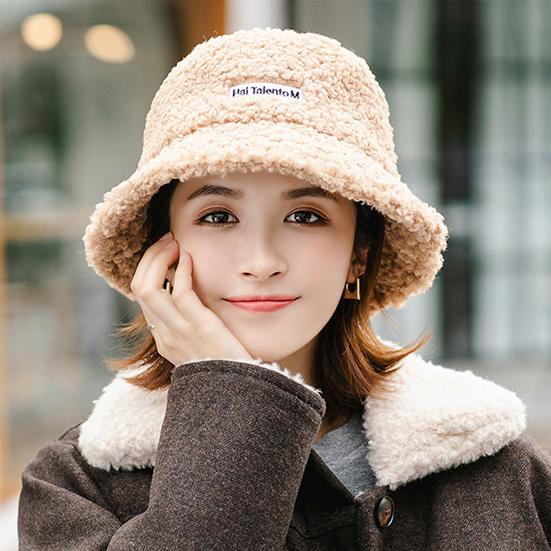 Women's Lamb Cashmere Hat Outdoor Warm Bucket Hat Solid Fluffy Fishing Cap Women Winter Fisherman Hat