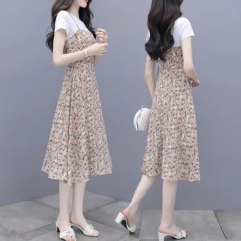 Pastoral Style Floral Dress Female Light Mature Temperament Was Thin Covering The Meat Over The Knee Long Skirt Ladies Mid-length Casual Dress