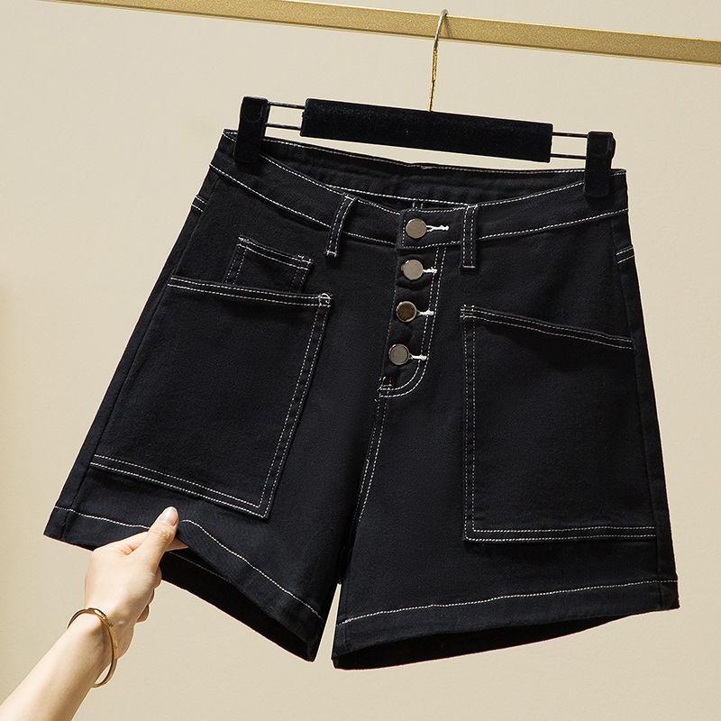 Plus Size Plus Size Shorts Women's Summer Black Korean Style Stretch Denim Shorts Women's Loose Wide-leg Shorts