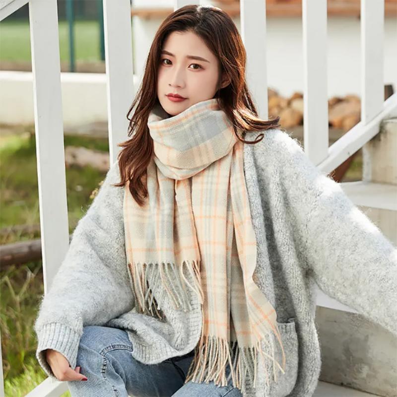 Scarf Women's Autumn and Winter Thickening and Warmth Japanese Version Wild Long Shawl Plaid Scarf Tide