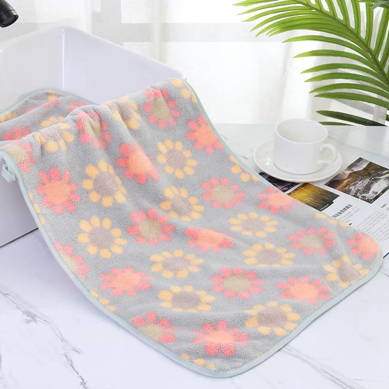 Quick Dry Soft High Absorbent Face Towel Thick Cotton Flowers Printed Bathroom Beach Coral Velvet Towels for Adults