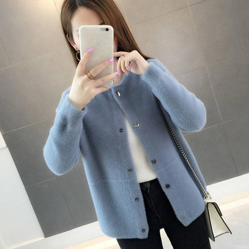 Autumn and Winter Mohair Cardigan Sweater Short Thick Solid Color Top Loose Casual Women's Jacket