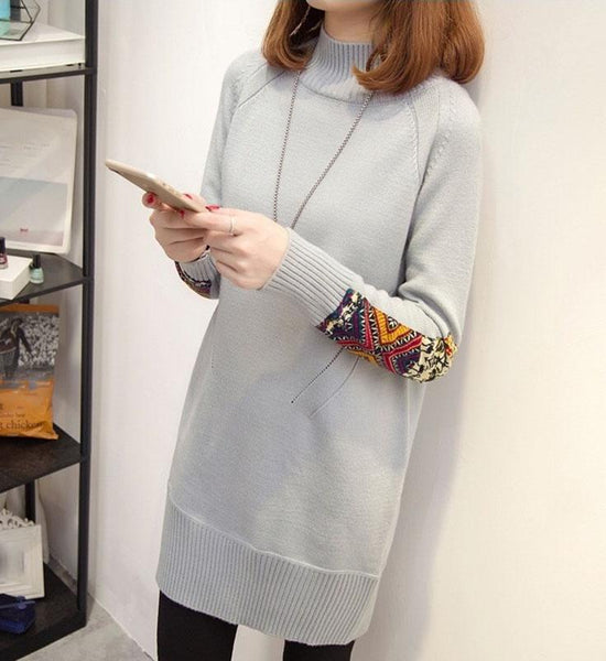 Autumn and Winter Long Sweater Pullover Loose Bottoming Shirt Half High Neck Knitted Casual Dress