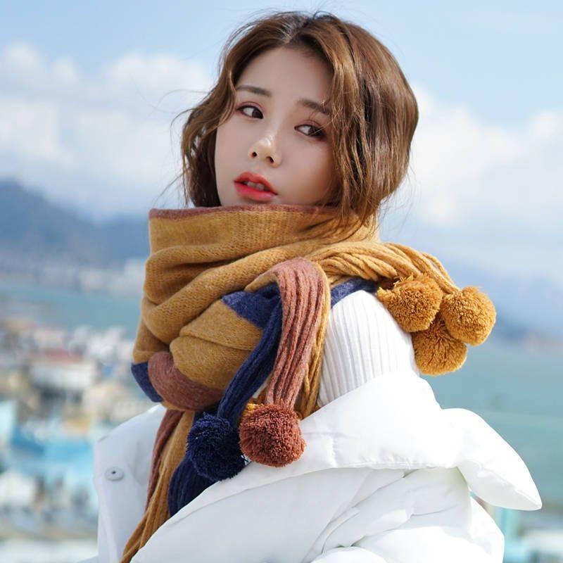 Winter Female Wool Plaid Scarf Women Cashmere Scarves Wide Lattices Long Shawl with Ball Tassel