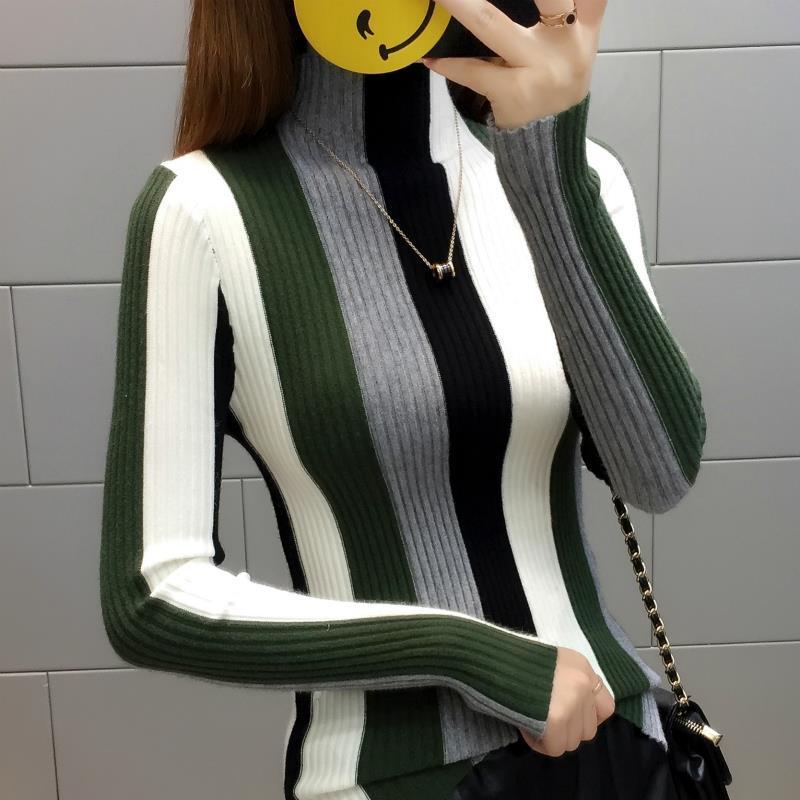 Long-sleeved Sweater Wild Striped Sweater Autumn and Winter Turtleneck Sweater Short Paragraph