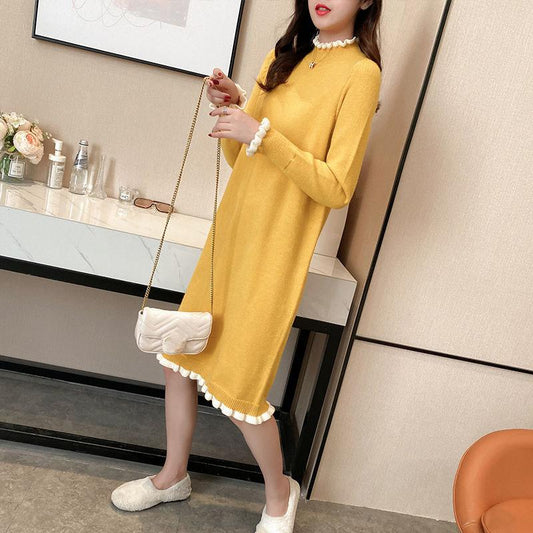 Autumn and Winter Retro Knitted Dress Mid-length Loose Over The Knee Base Skirt Fashion Casual Women Sweater Dress