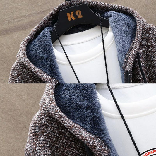 Men's Windbreaker Winter Jacket Wool Parka Coat Long-sleeved Hooded Cardigan Loose Knitted Warm Jacket