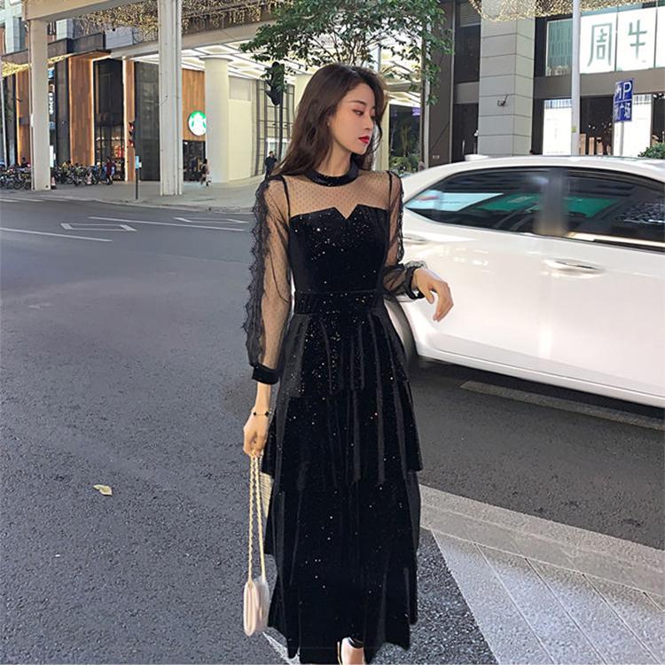 Spring Summer O-neck Stars Sequined Mesh Shiny Fairy Dress Women Elegant Bling Princess Puff Dresses