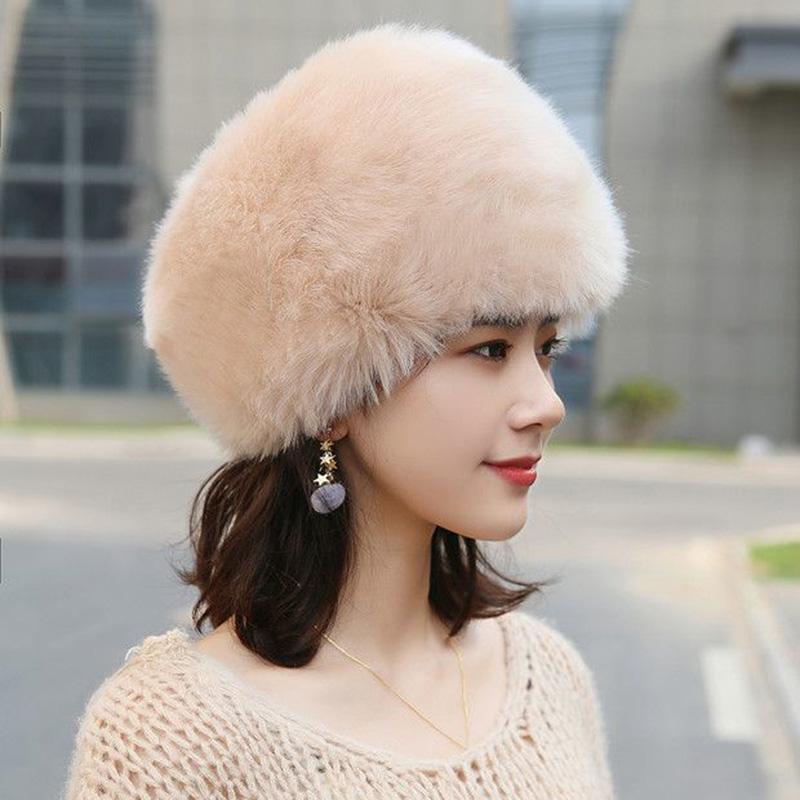 Women's Autumn and Winter Imitation Fox Fur Beanie Hat Thick Fur Hollow Top Hat Warm Hat Fur Hat Ring No Top Solid Fluffy Fur Ponytail Hat