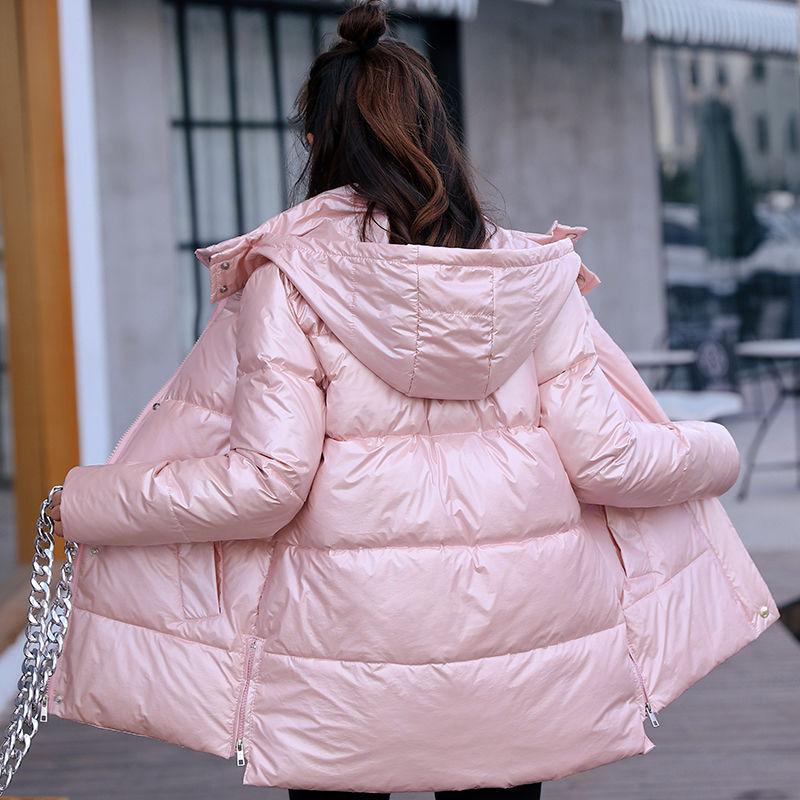 Gloss Down Jacket Women's Short Hooded Stand-up Collar Winter Loose Warm Thick Coat Loose Warm Bread Jacket