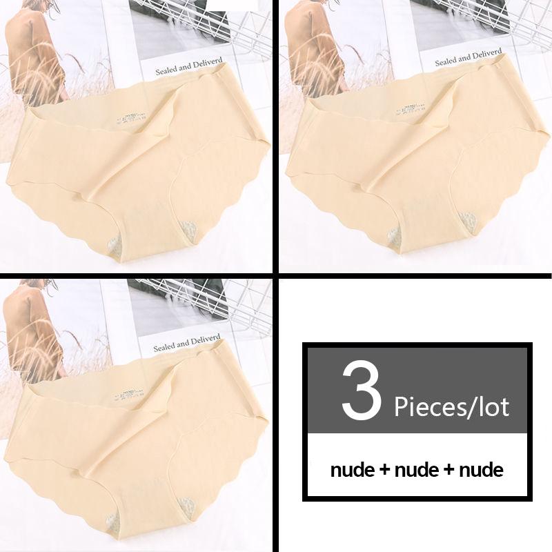 3Pcs Seamless Underwear Silk Women's Solid Color Panties Lady Ruffle Underpants Girls Briefs Smooth Sexy Panty