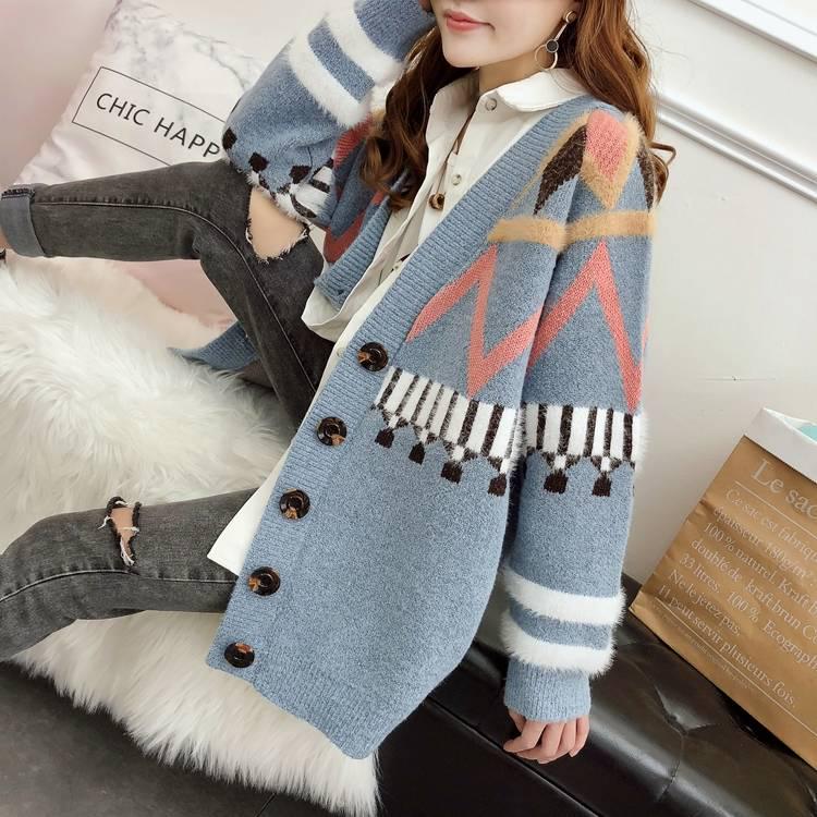 Fall Sweater Cardigans Women 2019 V Neck Open Stitch Loose Sweater Jacket Clothes Female Knit Coat