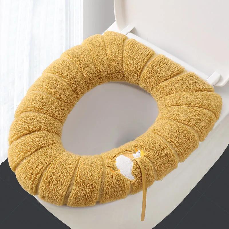 Universal Toilet Seat Cover Round Toilet Seat Cushion Bathroom Lavatory Cover Mat Winter Thick Warm Washable Cat Cartoon Cute Toilet Seat Covers