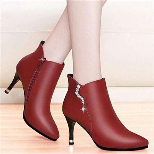 Women Boots Autumn Winter High Heel Warm Pointed Chelsea Shoes Sexy Fashion