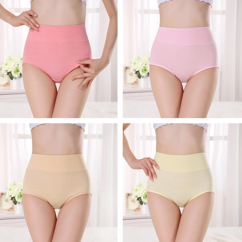 4Pcs/Set Women's High Waidt Solid Color Seamless Cotton Panties Highly Elastic Large Size Causal Soft Briefs