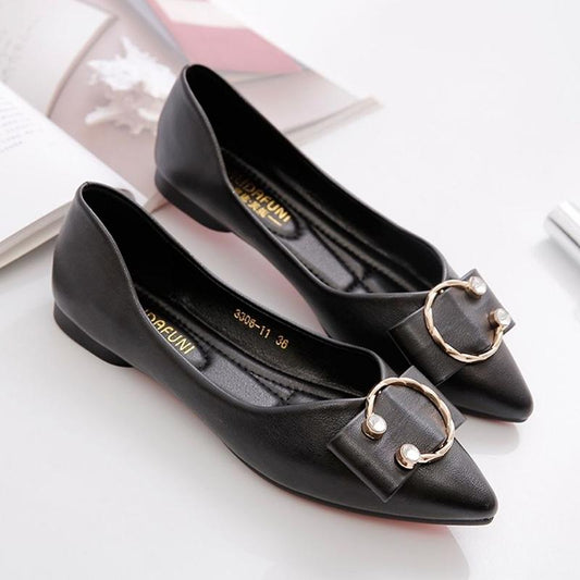 Flat Shoes Women Pointed Toe Single Shoes Soft Leather Shallow Mouth Flat Women's Shoes Small Fragrance Comfortable Flat Shoes