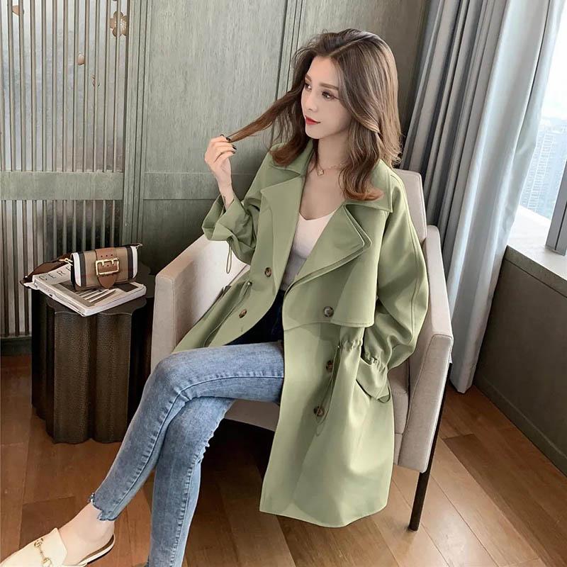 Lining Windbreaker Women's Mid-length Spring and Autumn New Coat All-match Loose Suit Collar Casual Thin Coat