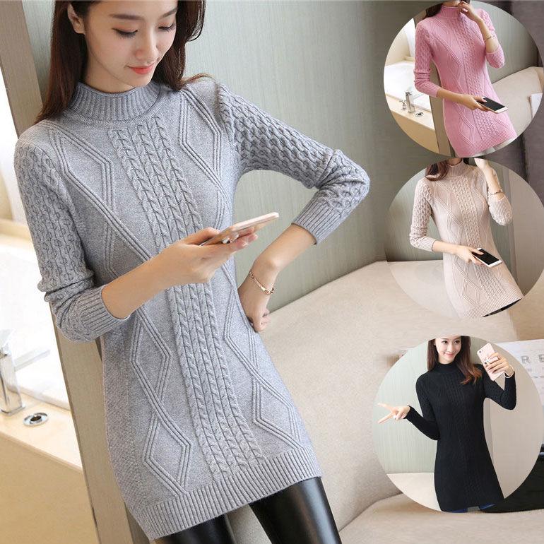 Woman Medium and long section High collar sweater Winter Warm Knitting sweaters Large size sweater