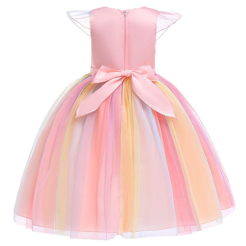 Girls Unicorn Tutu Dress Rainbow Princess Kids Party Dress Children Christmas Halloween Cosplay Costume with Headband Wings