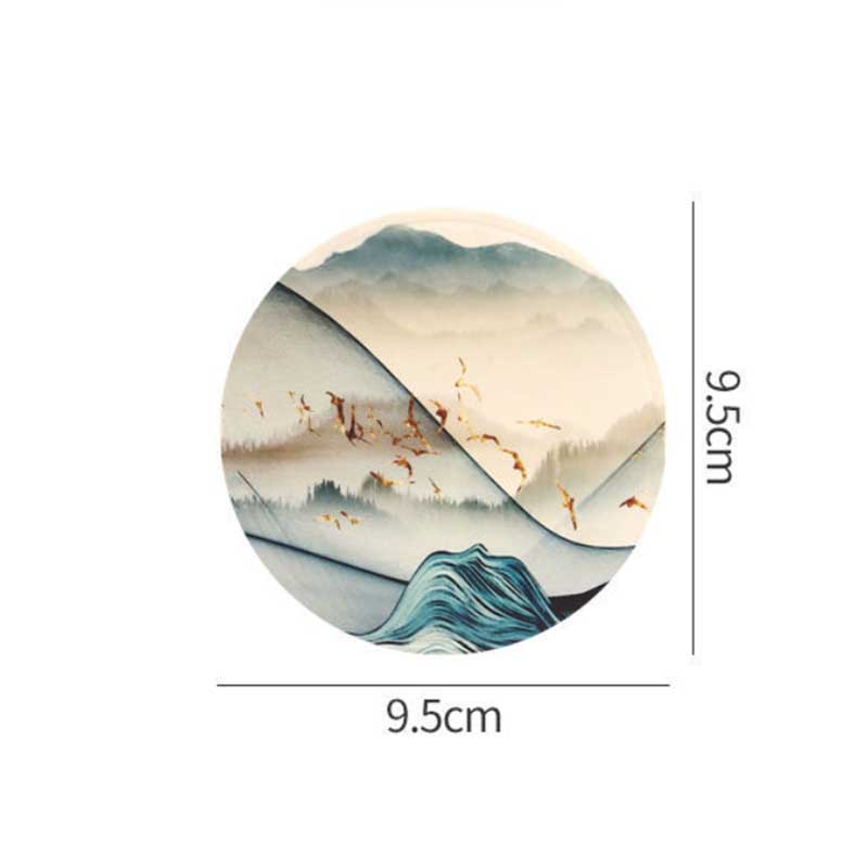 4pc PVC Rubber Coasters Landscape Pattern Coaster Anti-scalding Table Mat Kitchen Pot Mat Round Plate Mat