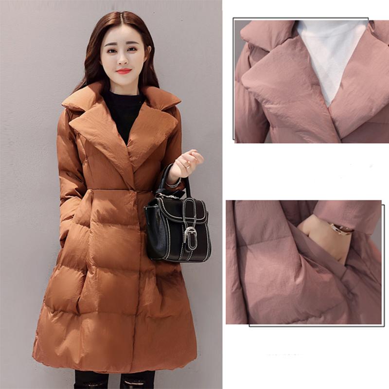 Women's Solid Color Down Jacket Mid-length Down Jacket Winter Korean Style Loose Coat Warm Stand-collar Down Jacket Quilted Jacket