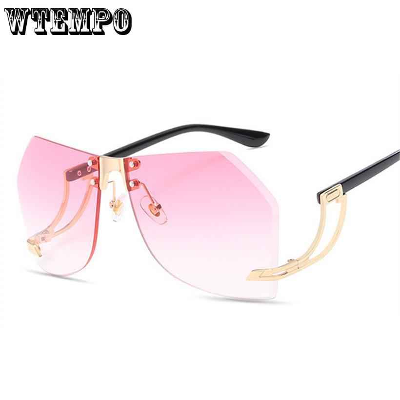 Oversized Rimless Sunglasses Women Vintage Brand Designer Metal Frame Yellow Sun Glasses for Men Cla