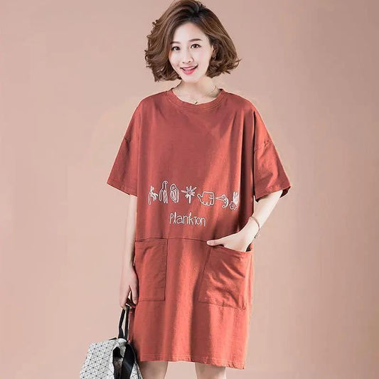 Women's Summer Dress Large Size Loose and Thin Mid-length Casual T-shirt DRESS