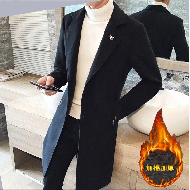 Men Woolen Coat Autumn Trench Coat  Slim Fit Wool Jacket Coat Men Long Coats Fashion Overcoats