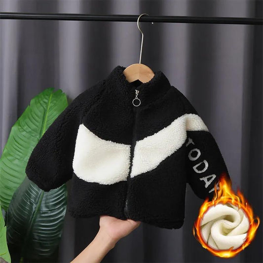 Boys and Girls Jackets Autumn and Winter Clothes Plus Velvet Padded Lamb Wool Children's Cotton-padded Jacket Children's Jacket