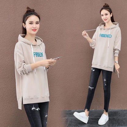 Large size long sleeve warm hooded top spring and autumn sweater cotton women's sweatshirt wild