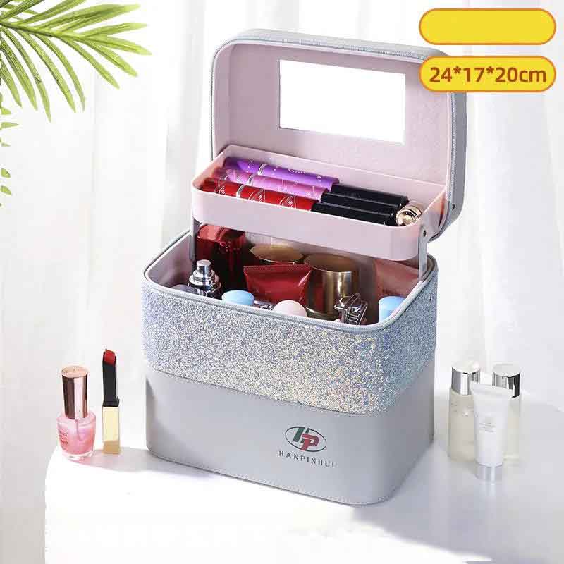 Cosmetic Bag Large-capacity Two-layer Color Matching Multi-functional Portable Cosmetic Storage Box