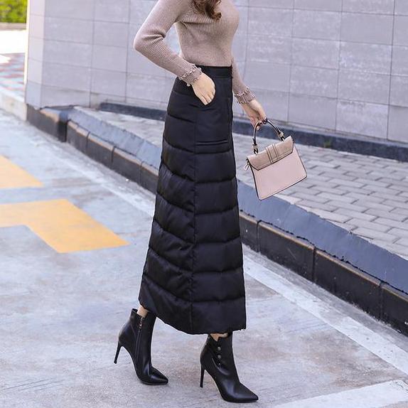 M-5XL Winter Warm Long Skirt Women's Autumn and Winter Thickened Down Cotton Skirt Large Size Zipper Winter Skirt