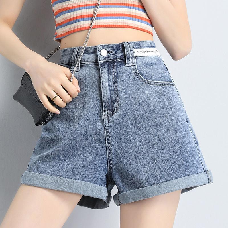 WTEMPO Denim Shorts Women Jeans Elastic Waist Loose Wide Leg A-line Thin Office Club Casual Party Dates Vocation