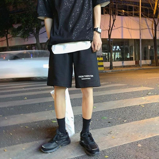 Summer Casual Loose Shorts Men's Ins All-match Outer Wear Students Large Size Sports Five-point Pants Solid Color Letter Printed Shorts