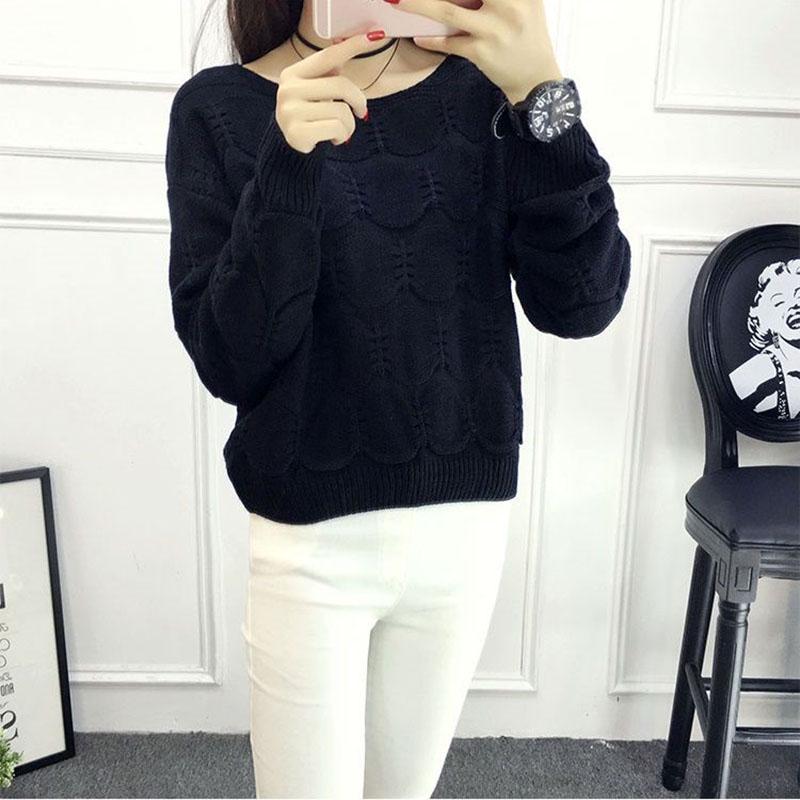 Solid Color Sweater Spring and Autumn Women's Round Neck Loose Short Sweater Fashion Long Sleeves