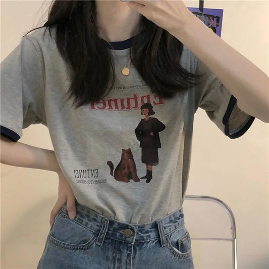 Women's Summer Loose Versatile Printed Short Sleeve Top T-Shirt