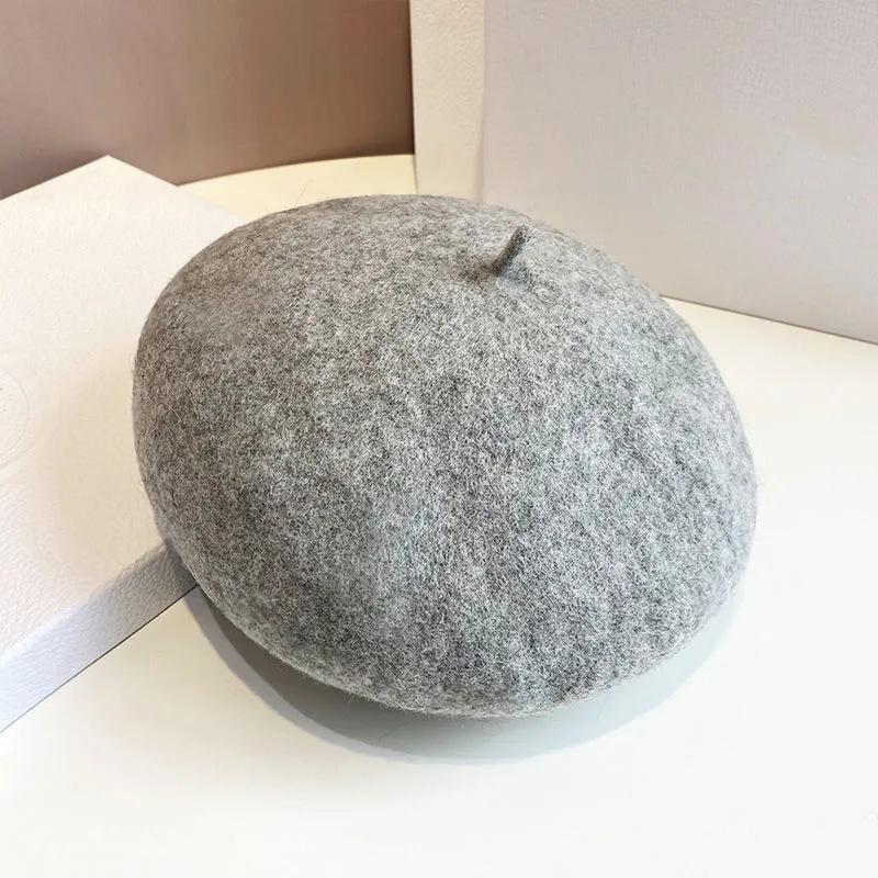 Woolen Beret Women's Spring Autumn Casual All-match Three-dimensional Painter Hat Solid Color Simple Top Hat Adjustable Dome Hat