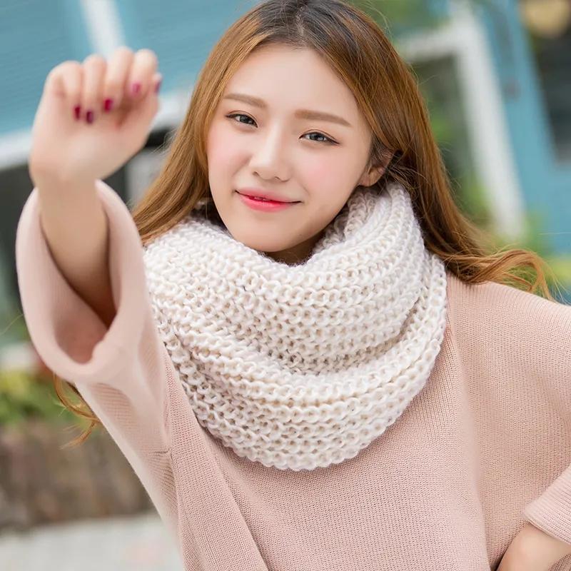 Women's Winter Scarf Padded Bib Pullover To Keep Warm Korean Style Knitted Solid Color Scarf Soft Handmade Knitting Neck Collar Scarves Thermal Scarf