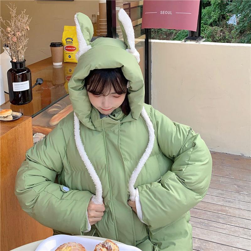 Women's Mid-length Down Jacket Winter Korean Loose Cotton Clothes Casual Hooded Padded Jacket Quilted Jacket