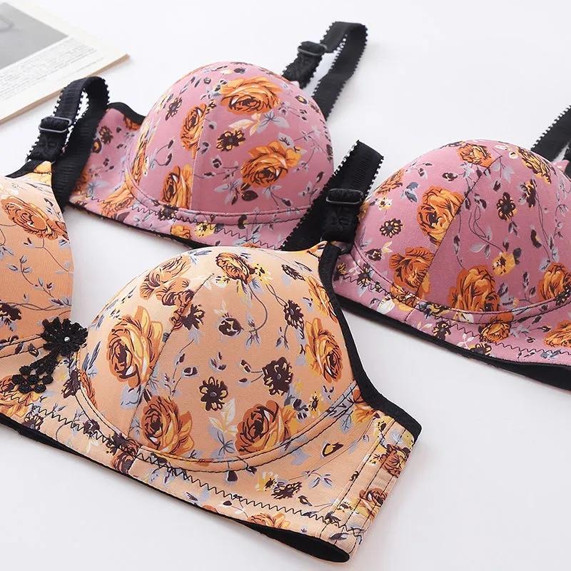 Floral Bra for Women Front Closure Push Up Bras Wireless Brassire Seamless Bralette Plus Size Underwear Female Lingerie Thin