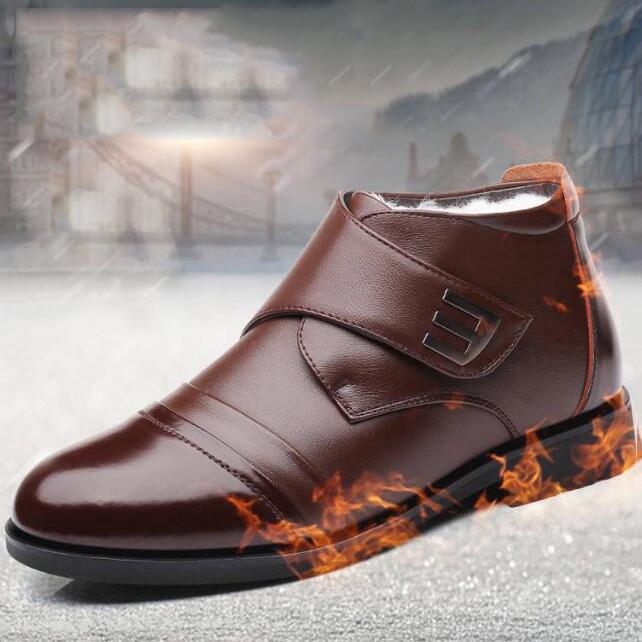 Men Leather Shoes High Top Shoes Men's Winter Velvet Thick Warm Men's Cotton Shoes Winter Snow Boots