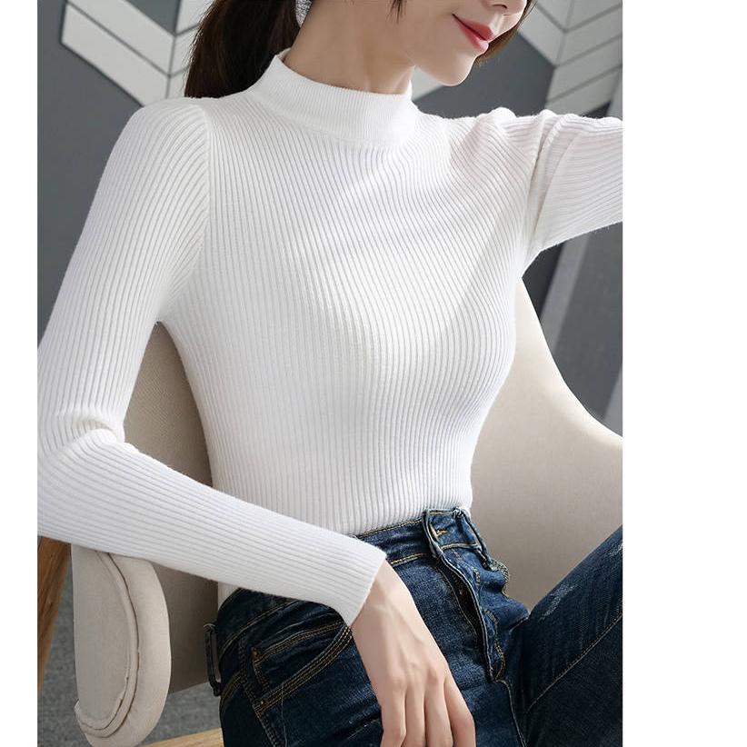 Sweaters for Women Knitted Ribbed Pullover Sweater Long Sleeve Turtleneck Slim Jumper Pull Femme