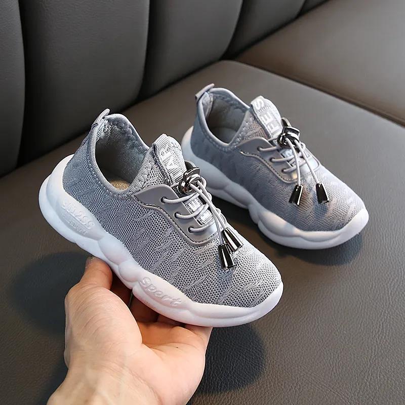 Kids Shoes Spring Summer Girls Boys Soft Sole Sports Knitted Shoes Solid Color Anti-slip Casual Light Mesh Flat Shoes