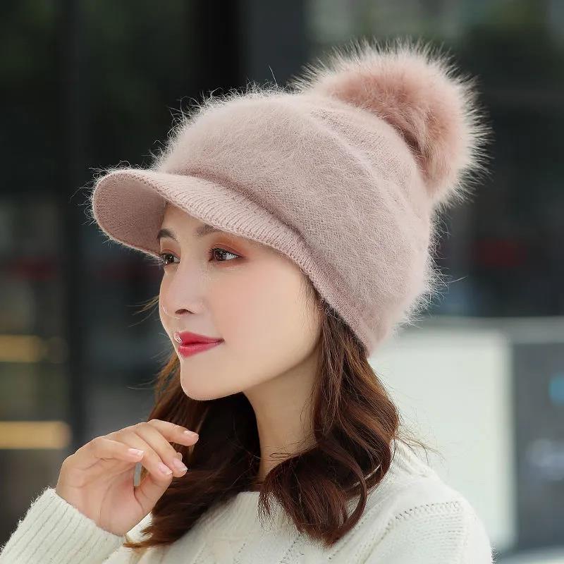 Rabbit Fur Hat Female Korean Fashion All-match Plus Velvet Thick Winter Warm Duck Tongue Wool Hat