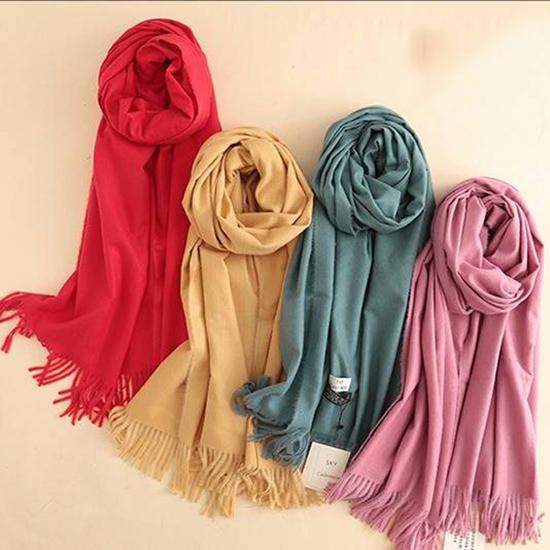 Scarves Ladies Autumn and Winter Fashion Cashmere Scarf Shawl Wild Tassel Solid Color Warm Headscarf