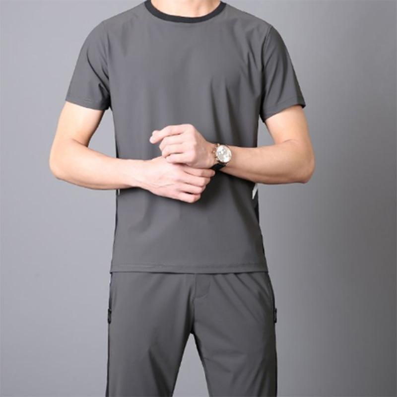 Silky Soft Q Elastic Ultra-thin Quick-drying Ice Silk Two-piece Summer High-end Men's Casual Sports Suit Trend