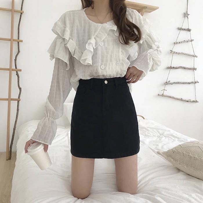 Women Summer High Waist Skirt Casual Solid Color Anti-Darkening Mini Thin Sexy A-line Denim Skirt