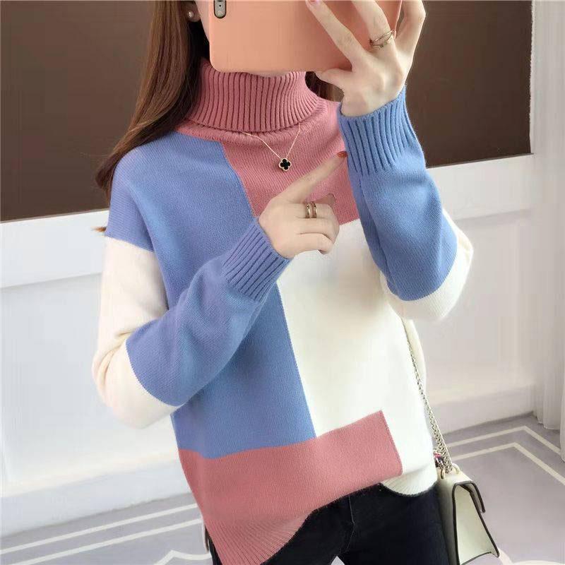 Turtleneck Knitted Jumpers for Women Women Sweater Casual Long Batwing Sleeve Pullovers Streetwear