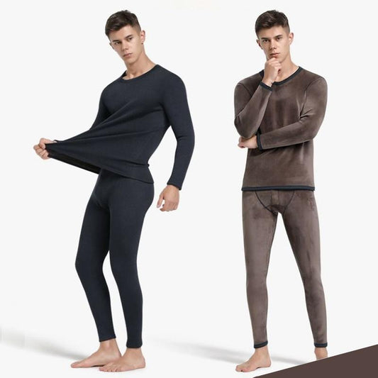 Men Winter Autumn Plus Velvet Thicken Thermal Underwear Tight Suit Plus Size Wearable Comfortable Versatile Soft Lining Long Sleeve Clothes Breathable